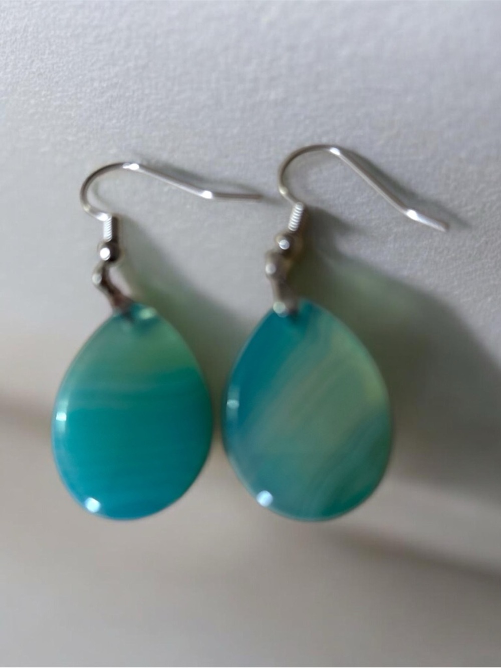 Teardrop Blue-Green Agate Dangle Earrings - Unbranded